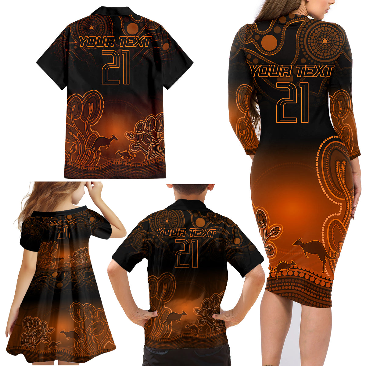 custom-australia-wallabies-rugby-family-matching-long-sleeve-bodycon-dress-and-hawaiian-shirt-the-starry-night-indigenous