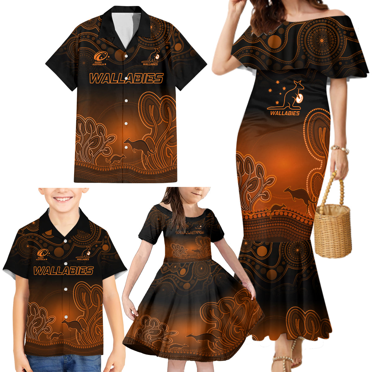 custom-australia-wallabies-rugby-family-matching-mermaid-dress-and-hawaiian-shirt-the-starry-night-indigenous