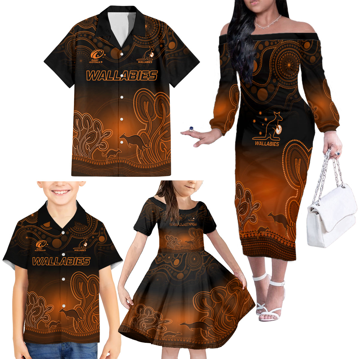 custom-australia-wallabies-rugby-family-matching-off-shoulder-long-sleeve-dress-and-hawaiian-shirt-the-starry-night-indigenous