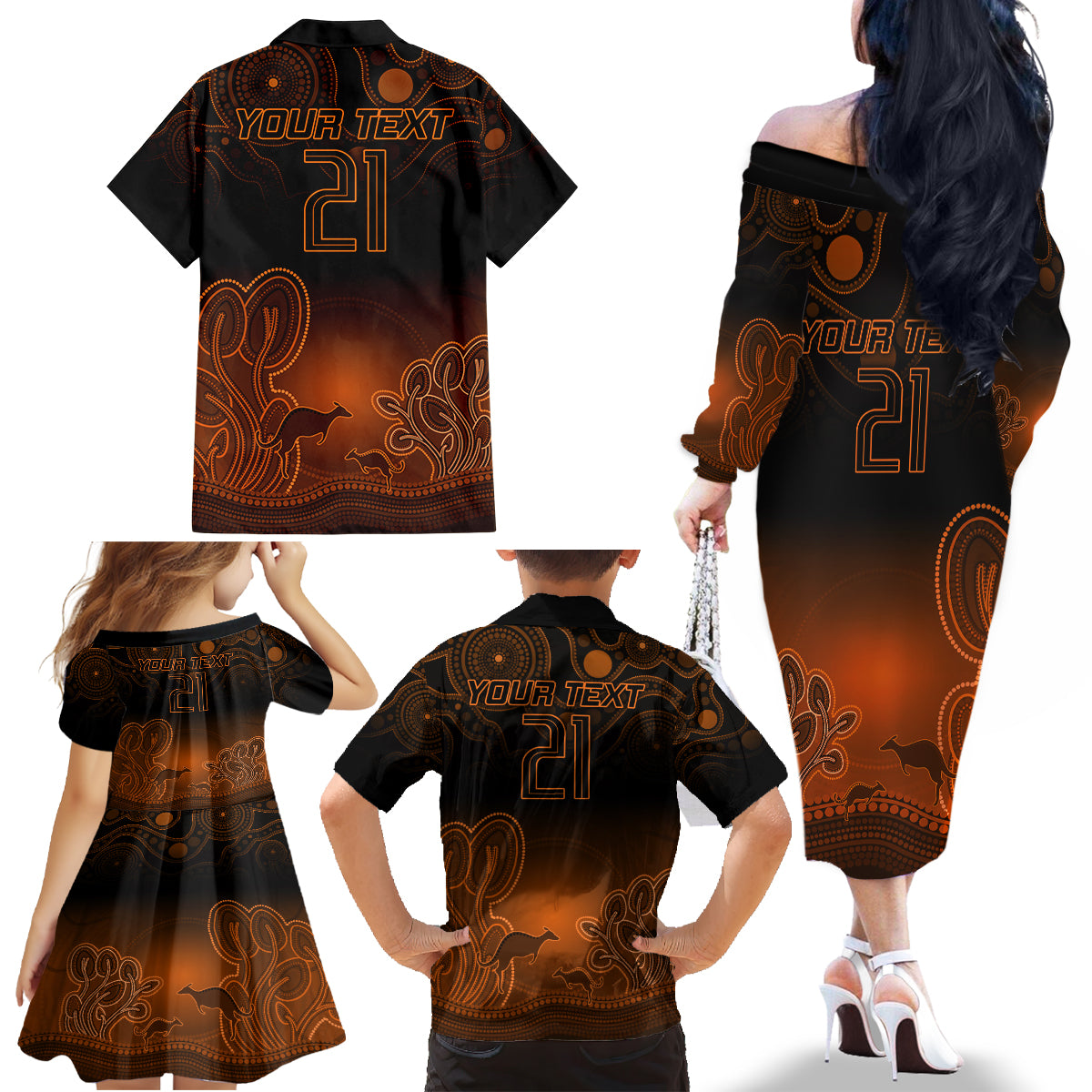 custom-australia-wallabies-rugby-family-matching-off-shoulder-long-sleeve-dress-and-hawaiian-shirt-the-starry-night-indigenous