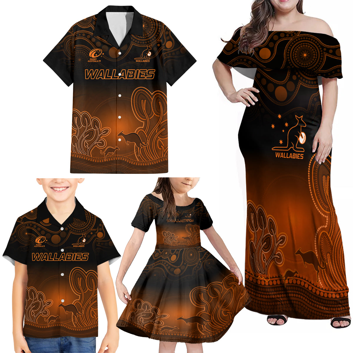 custom-australia-wallabies-rugby-family-matching-off-shoulder-maxi-dress-and-hawaiian-shirt-the-starry-night-indigenous