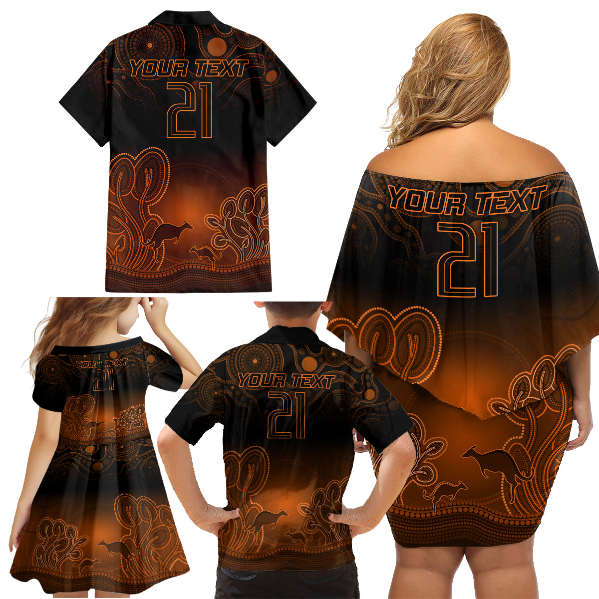 custom-australia-wallabies-rugby-family-matching-off-shoulder-short-dress-and-hawaiian-shirt-the-starry-night-indigenous