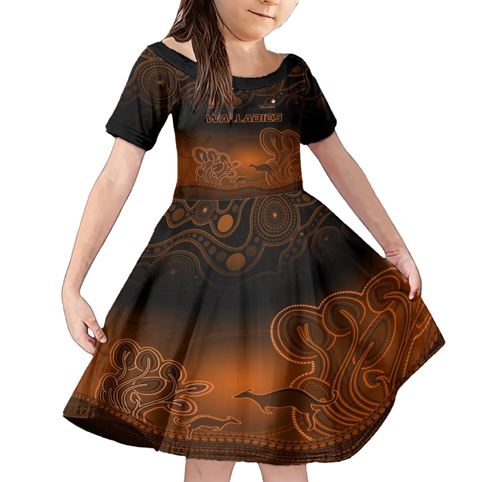 custom-australia-wallabies-rugby-family-matching-short-sleeve-bodycon-dress-and-hawaiian-shirt-the-starry-night-indigenous