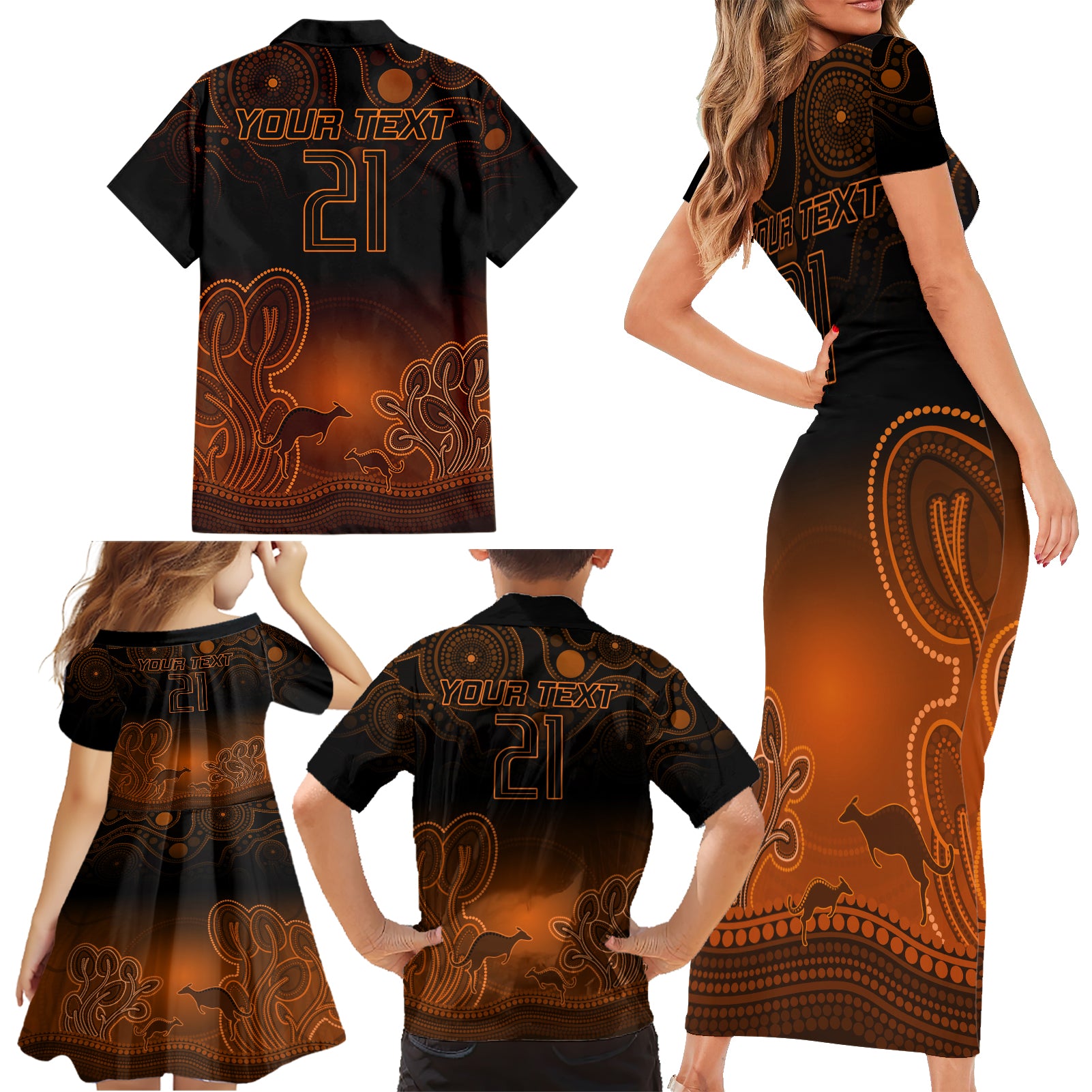 custom-australia-wallabies-rugby-family-matching-short-sleeve-bodycon-dress-and-hawaiian-shirt-the-starry-night-indigenous