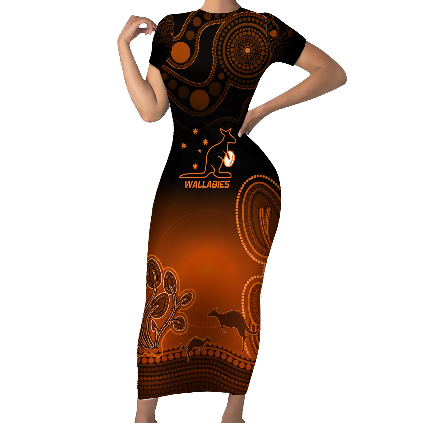 custom-australia-wallabies-rugby-family-matching-short-sleeve-bodycon-dress-and-hawaiian-shirt-the-starry-night-indigenous