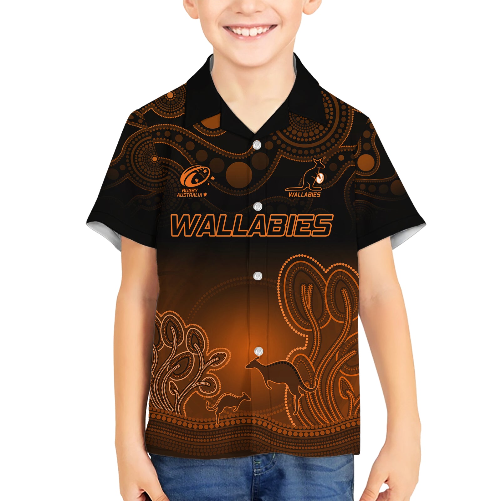 custom-australia-wallabies-rugby-family-matching-short-sleeve-bodycon-dress-and-hawaiian-shirt-the-starry-night-indigenous