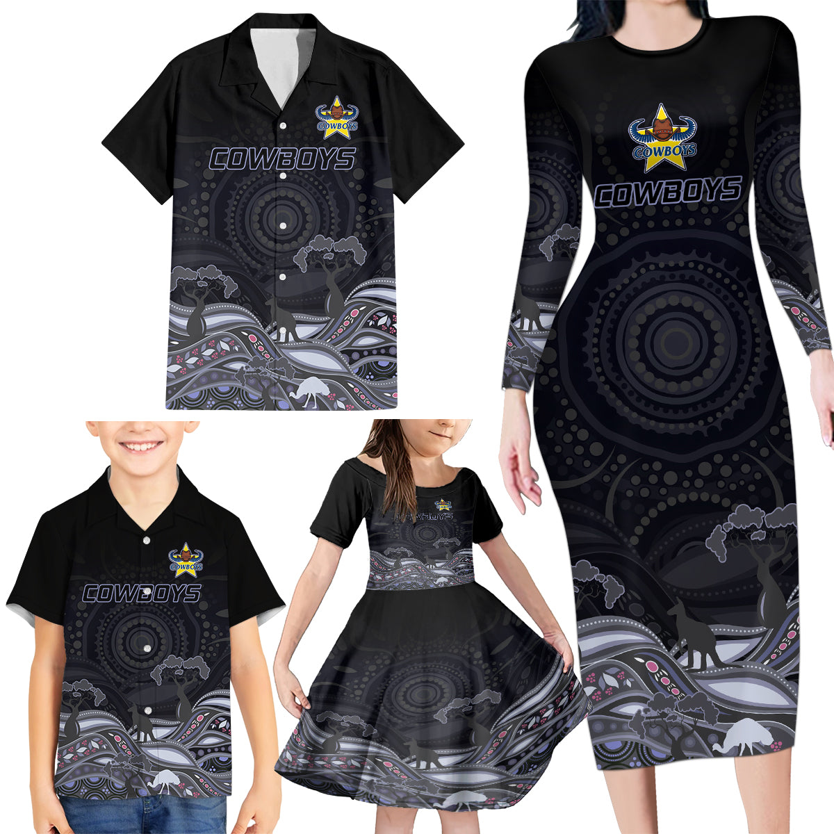 custom-cowboys-rugby-family-matching-long-sleeve-bodycon-dress-and-hawaiian-shirt-the-starry-night-indigenous