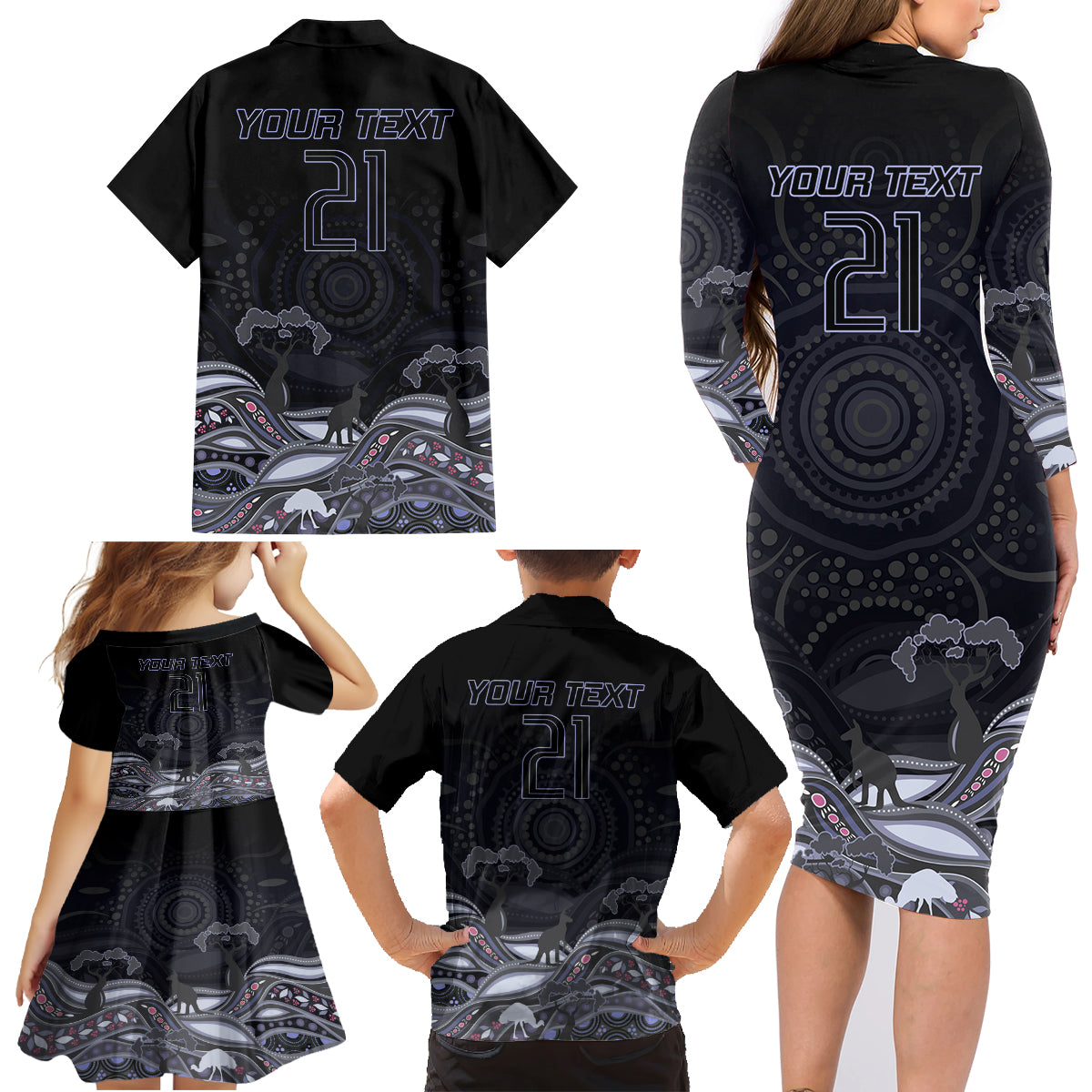 custom-cowboys-rugby-family-matching-long-sleeve-bodycon-dress-and-hawaiian-shirt-the-starry-night-indigenous