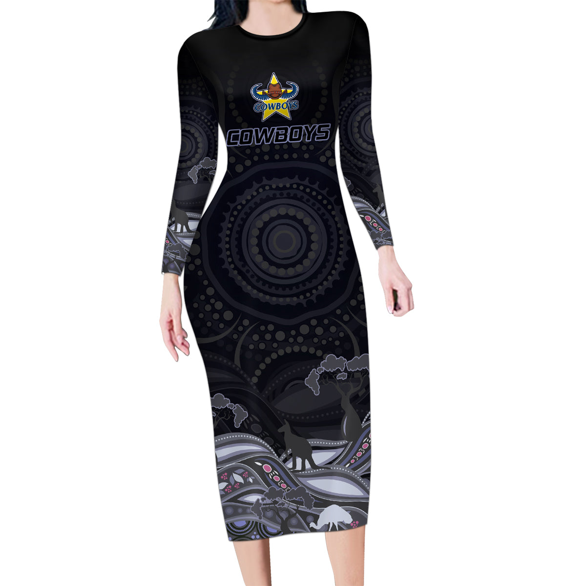 custom-cowboys-rugby-family-matching-long-sleeve-bodycon-dress-and-hawaiian-shirt-the-starry-night-indigenous