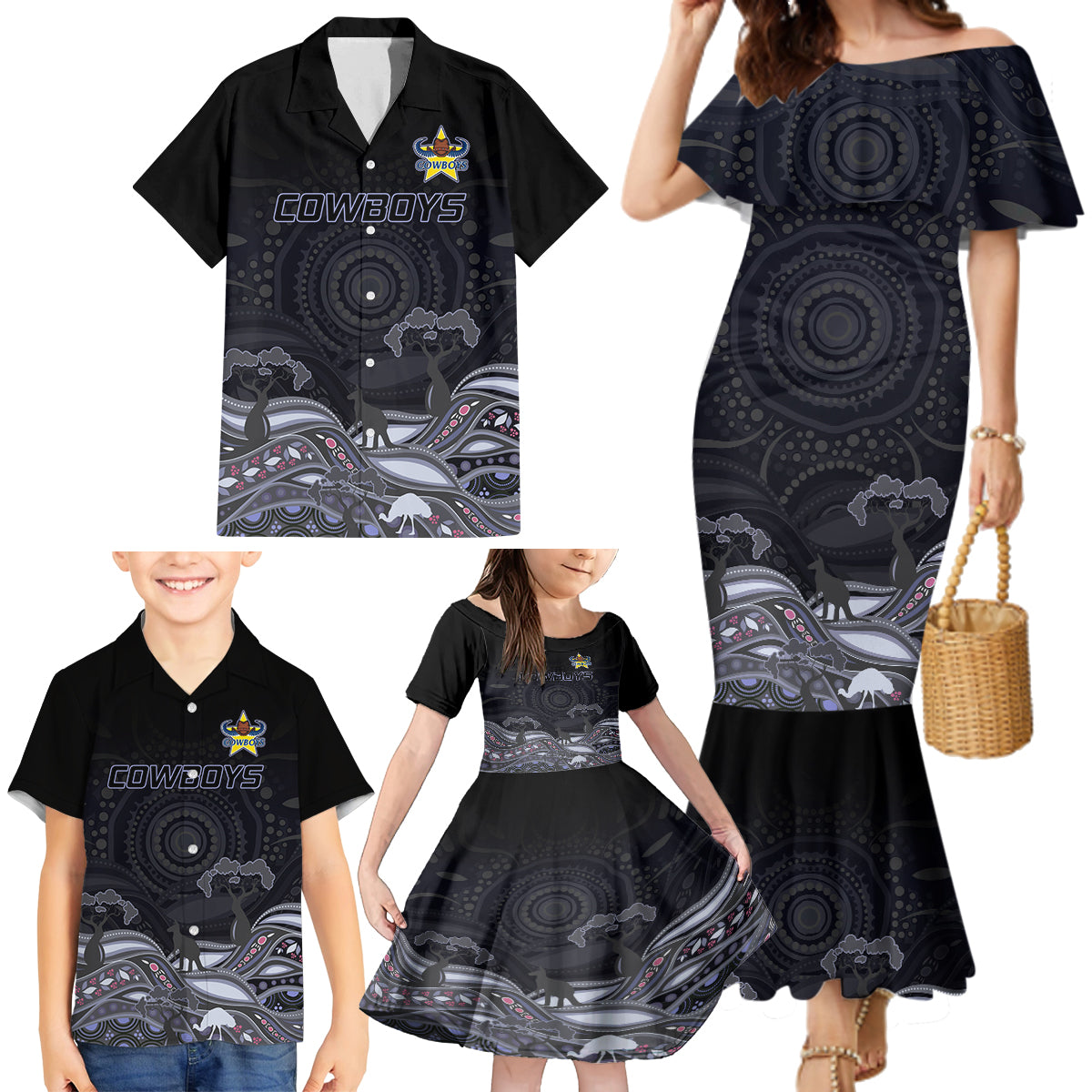 custom-cowboys-rugby-family-matching-mermaid-dress-and-hawaiian-shirt-the-starry-night-indigenous