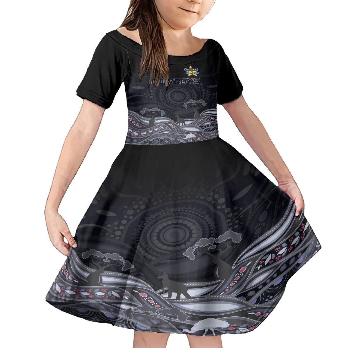 custom-cowboys-rugby-family-matching-off-shoulder-long-sleeve-dress-and-hawaiian-shirt-the-starry-night-indigenous