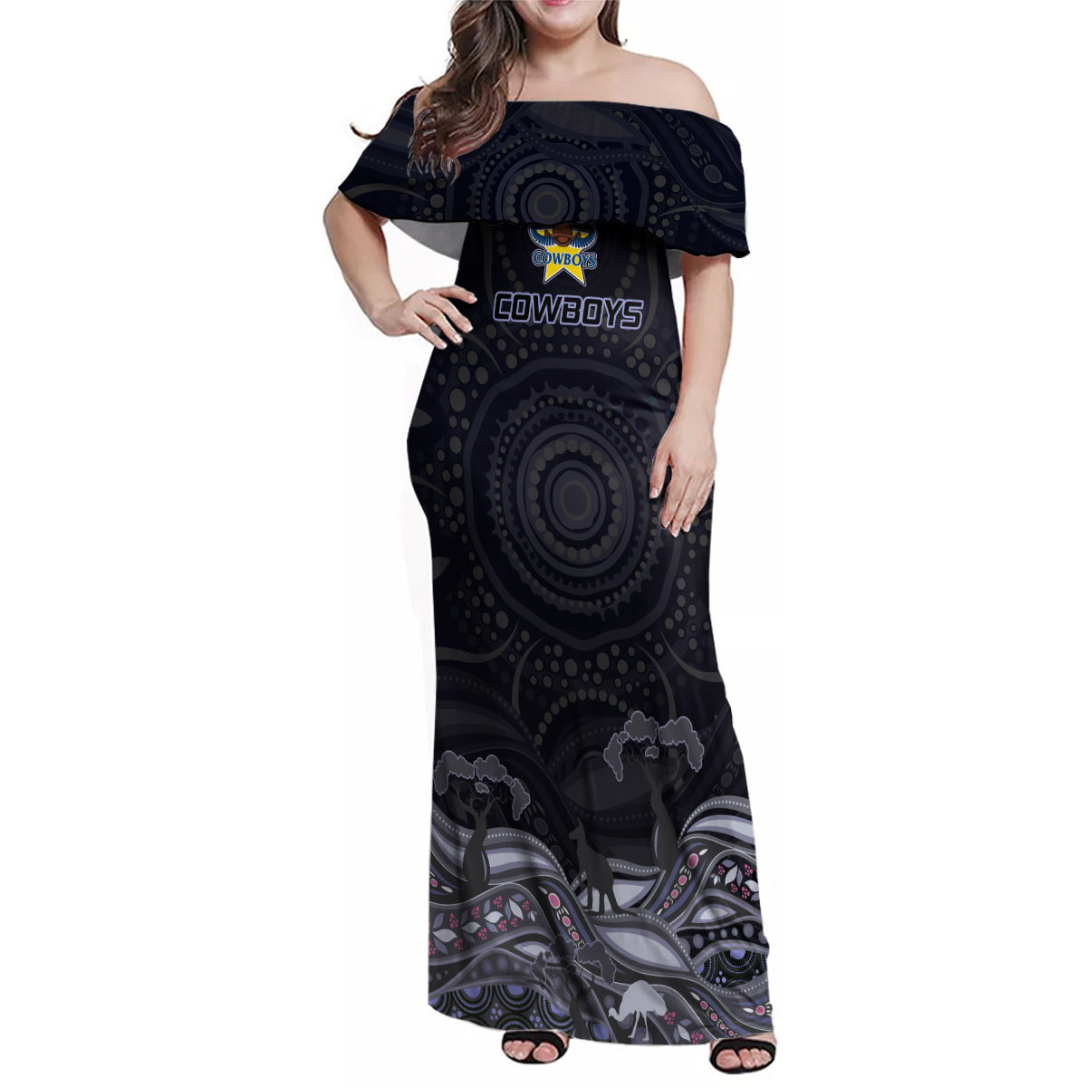 custom-cowboys-rugby-family-matching-off-shoulder-maxi-dress-and-hawaiian-shirt-the-starry-night-indigenous