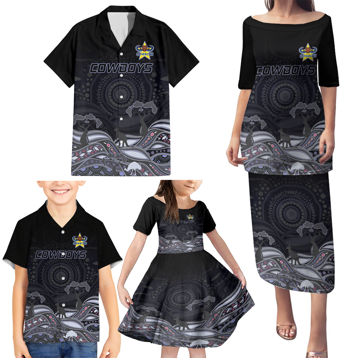 custom-cowboys-rugby-family-matching-puletasi-dress-and-hawaiian-shirt-the-starry-night-indigenous