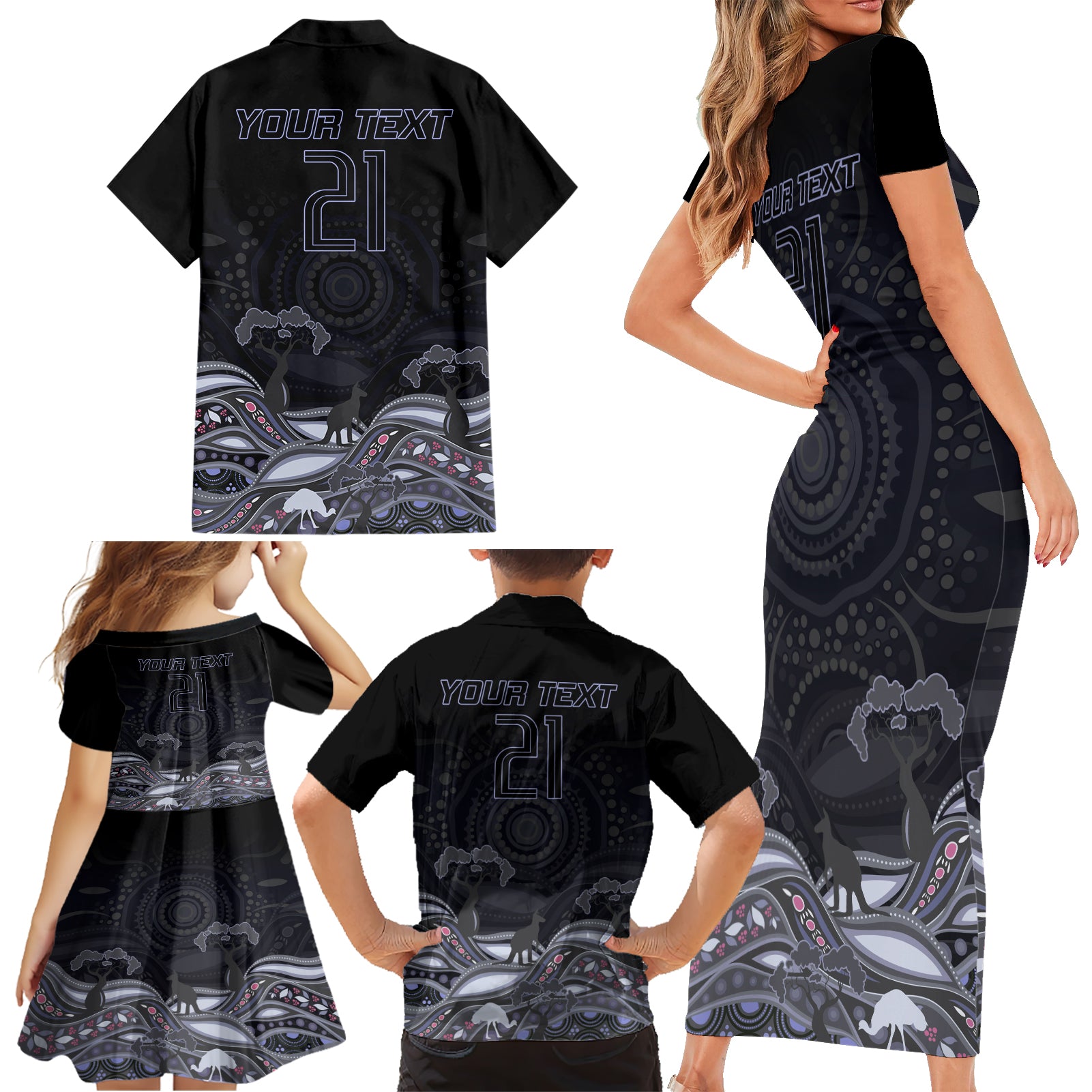 custom-cowboys-rugby-family-matching-short-sleeve-bodycon-dress-and-hawaiian-shirt-the-starry-night-indigenous