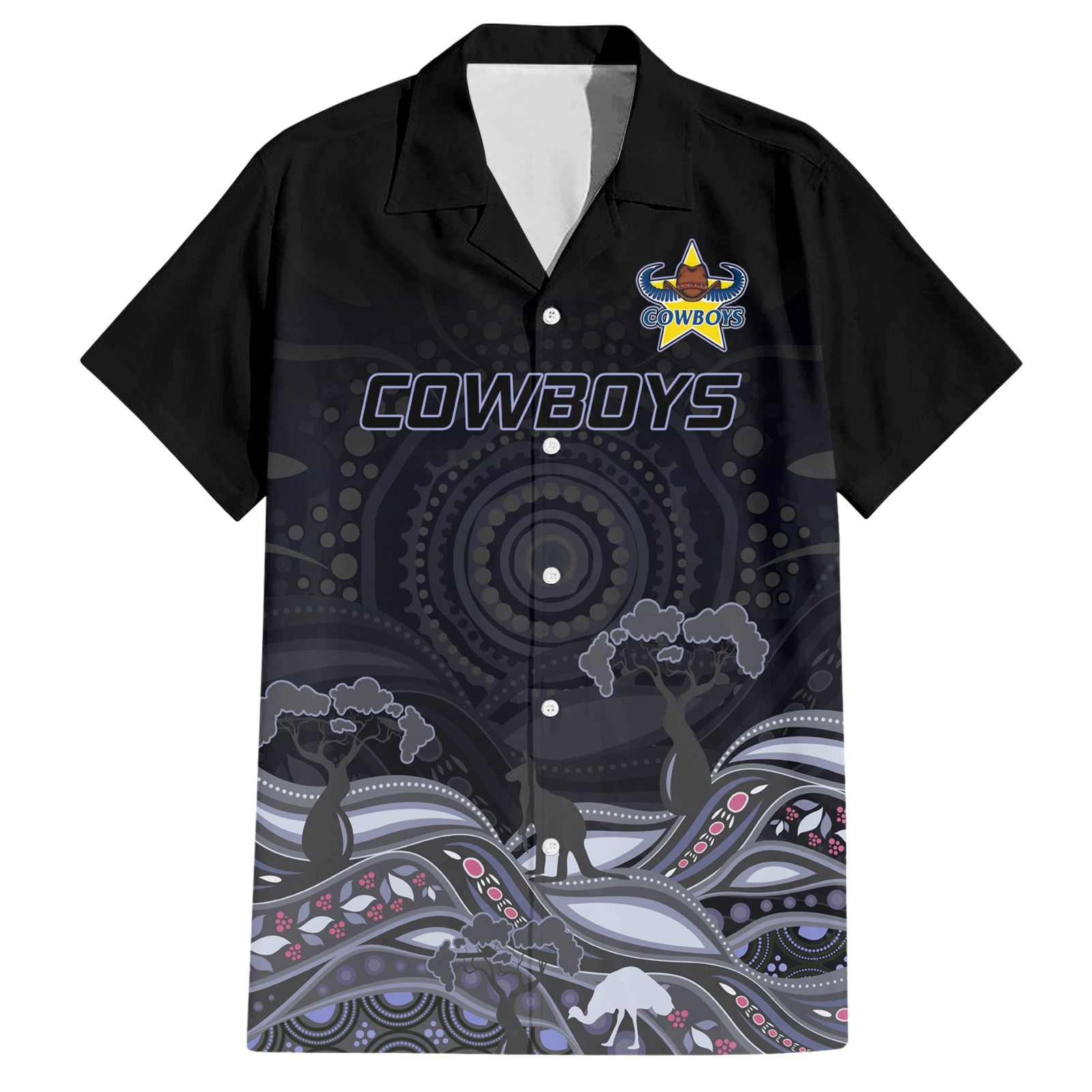 custom-cowboys-rugby-family-matching-short-sleeve-bodycon-dress-and-hawaiian-shirt-the-starry-night-indigenous