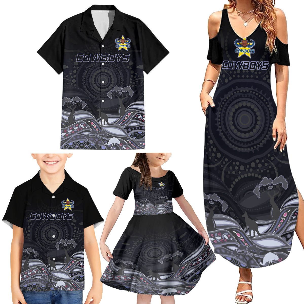 custom-cowboys-rugby-family-matching-summer-maxi-dress-and-hawaiian-shirt-the-starry-night-indigenous