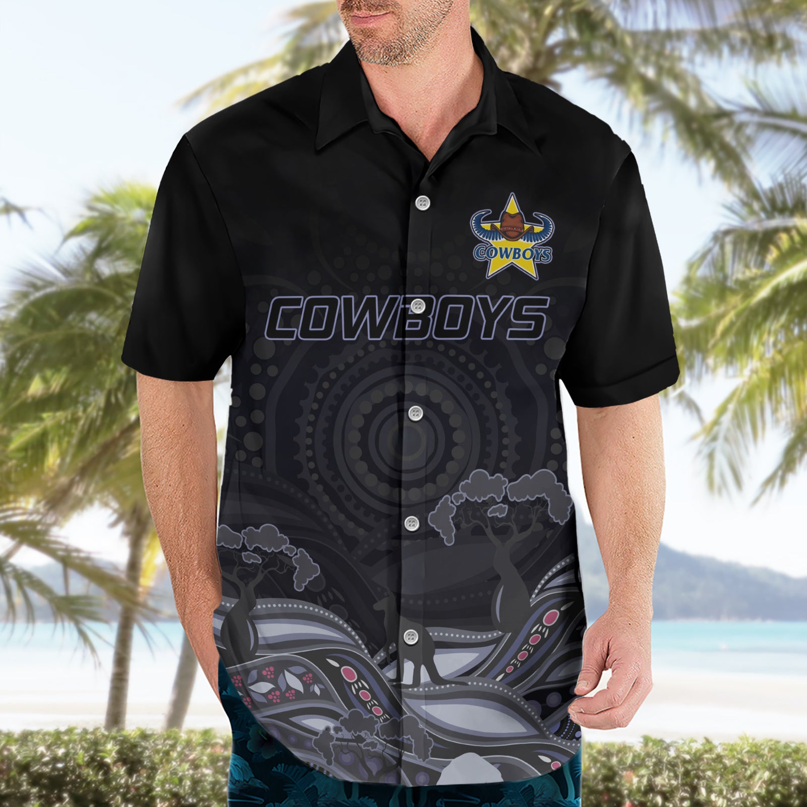 Custom Cowboys Rugby Hawaiian Shirt The Starry Night Indigenous - Vibe Hoodie Shop