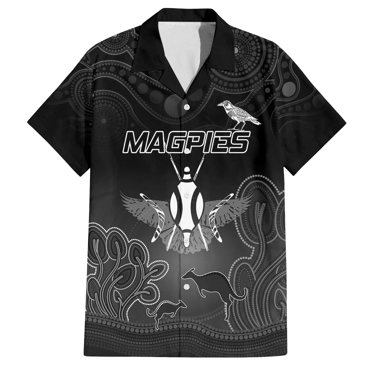 collingwood-football-family-matching-off-shoulder-long-sleeve-dress-and-hawaiian-shirt-magpies-the-starry-night-indigenous