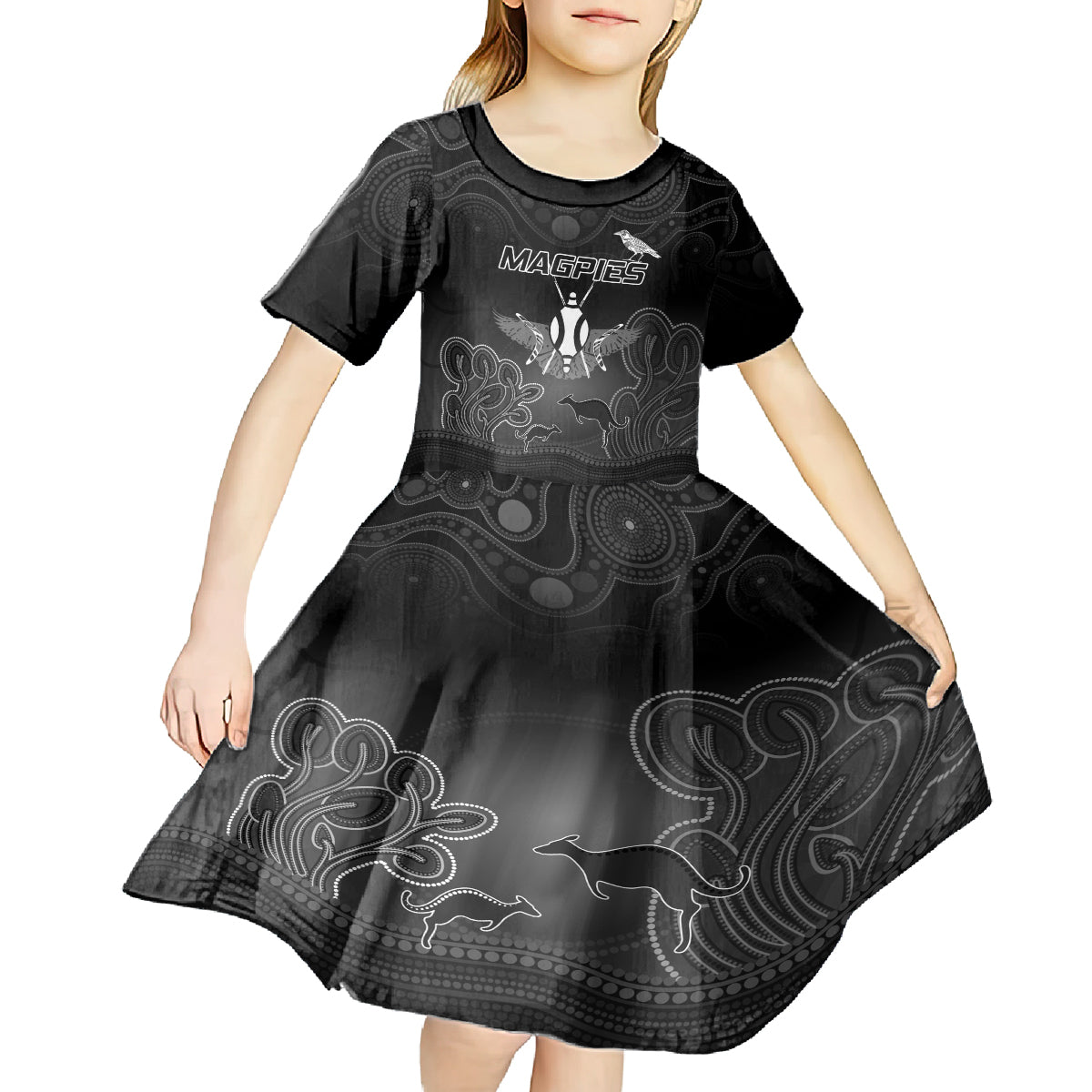 Collingwood Football Kid Short Sleeve Dress Magpies The Starry Night Indigenous - Vibe Hoodie Shop