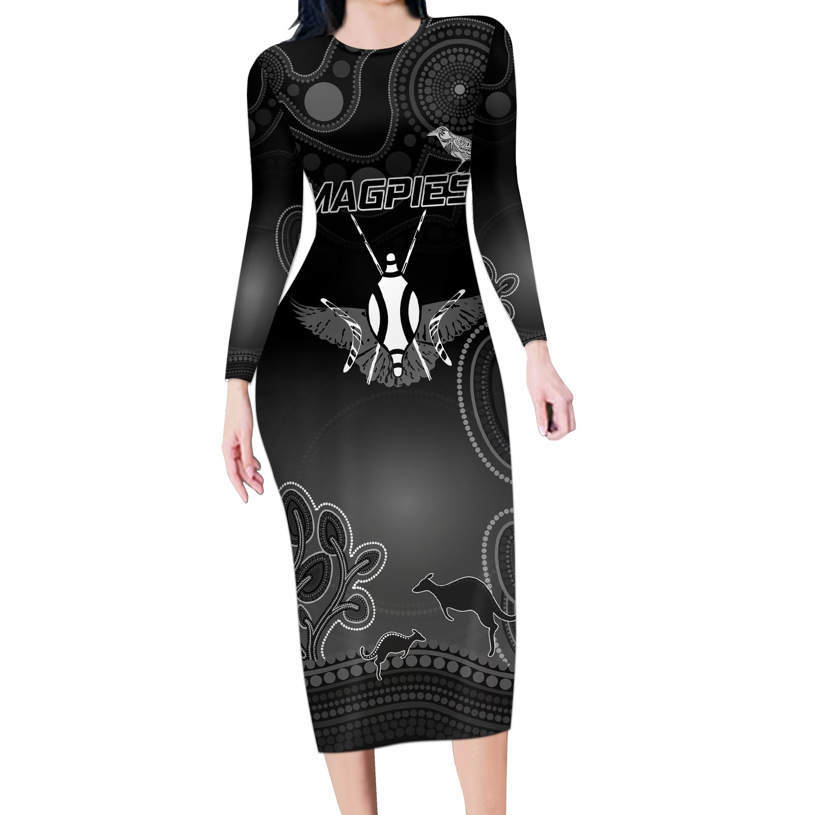 collingwood-football-long-sleeve-bodycon-dress-magpies-the-starry-night-indigenous