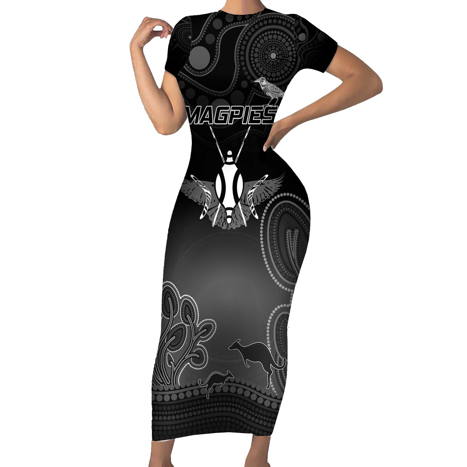 collingwood-football-short-sleeve-bodycon-dress-magpies-the-starry-night-indigenous