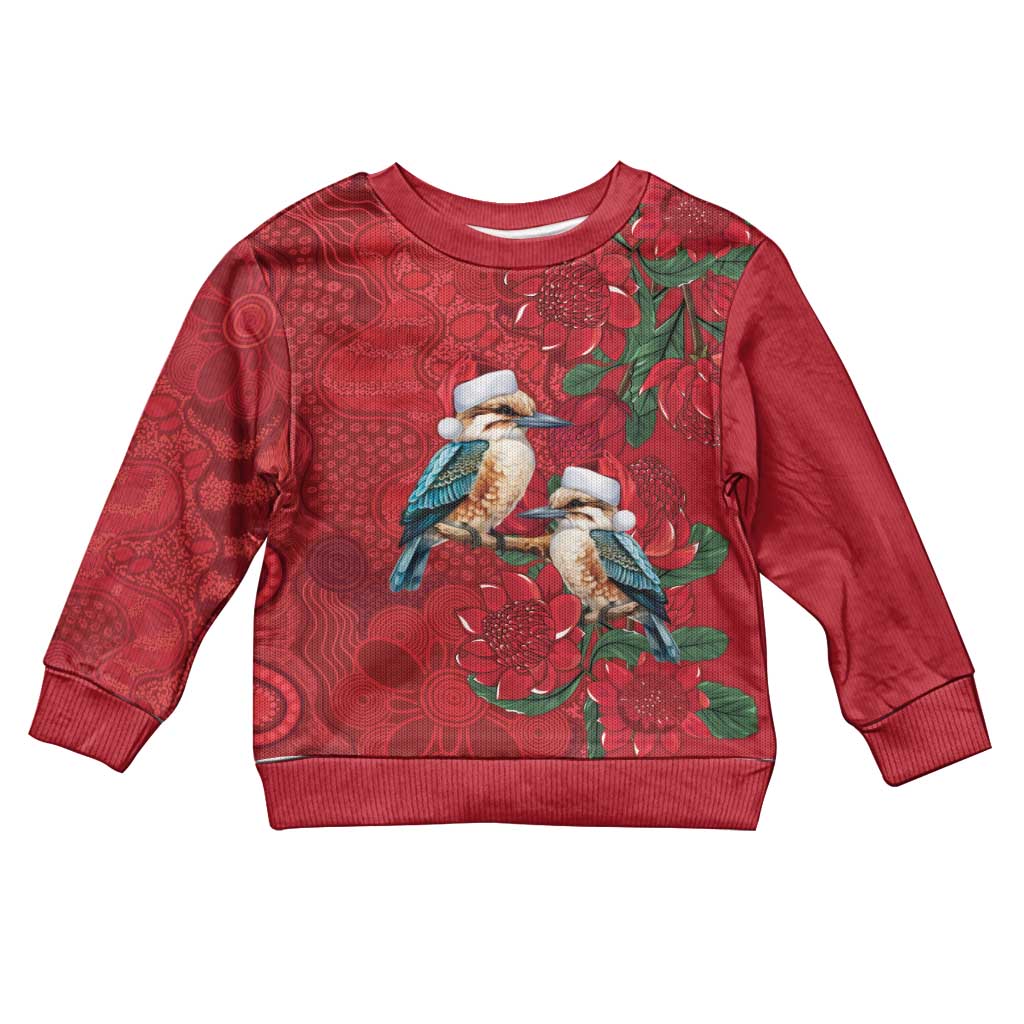 Aussie Kokaburra Waratah Christmas Kid Ugly Christmas Sweater Aboriginal Dots Painting - Vibe Hoodie