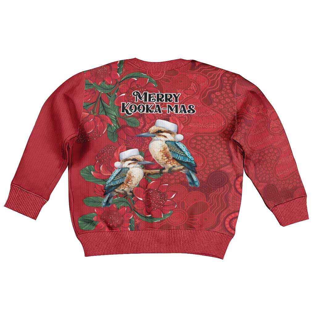 Aussie Kokaburra Waratah Christmas Kid Ugly Christmas Sweater Aboriginal Dots Painting - Vibe Hoodie