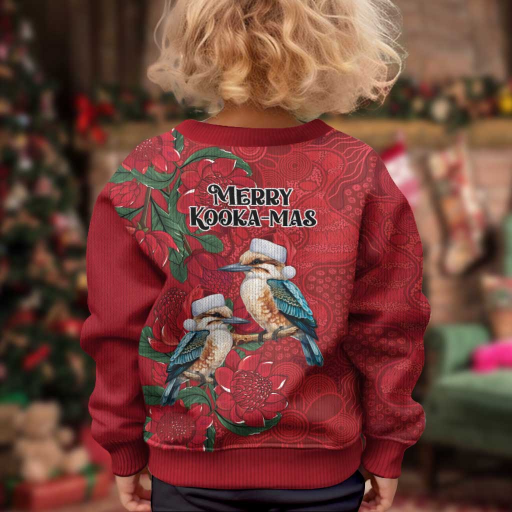 Aussie Kokaburra Waratah Christmas Kid Ugly Christmas Sweater Aboriginal Dots Painting - Vibe Hoodie