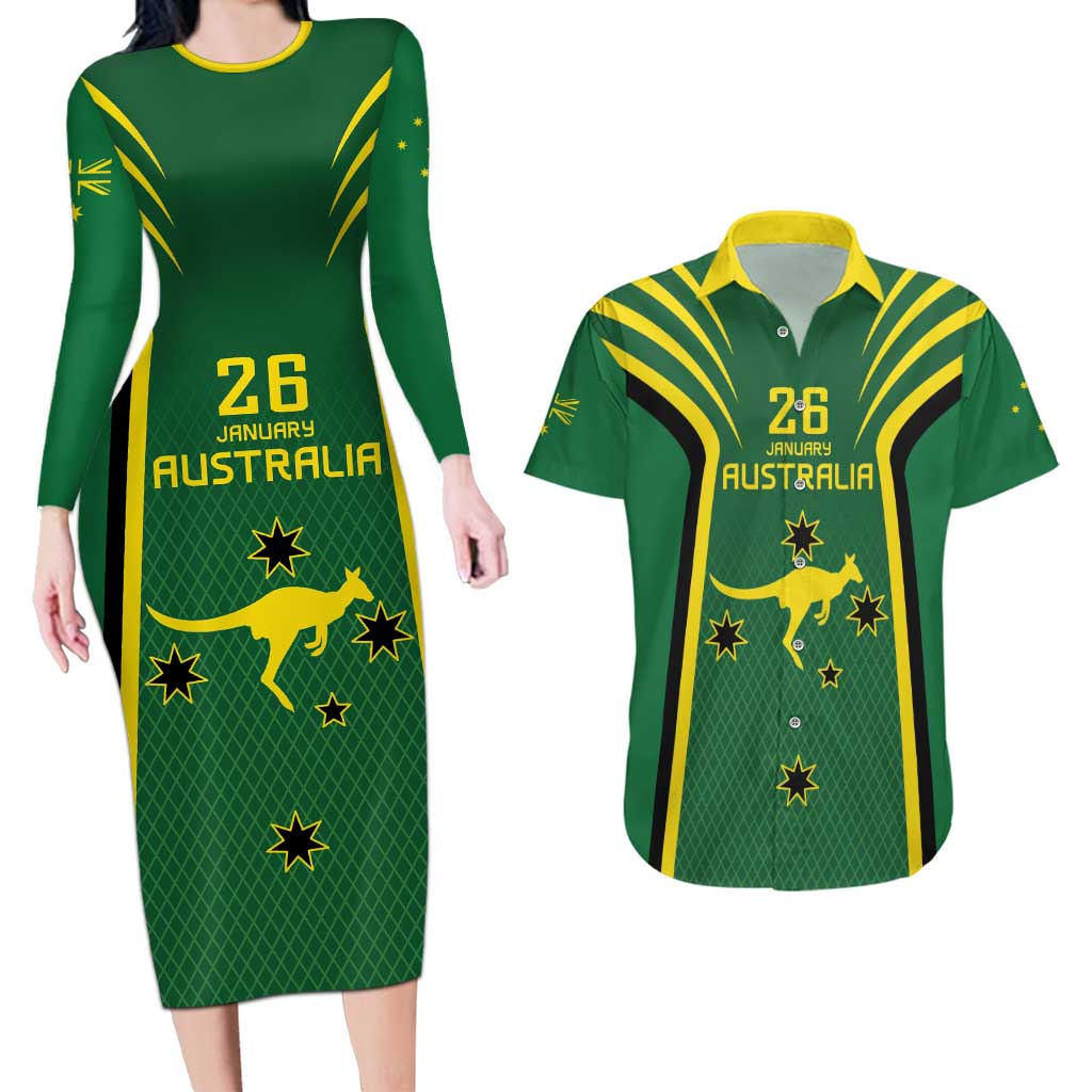 Australia Day 26 January Personalised Couples Matching Long Sleeve Bodycon Dress and Hawaiian Shirt With National Color