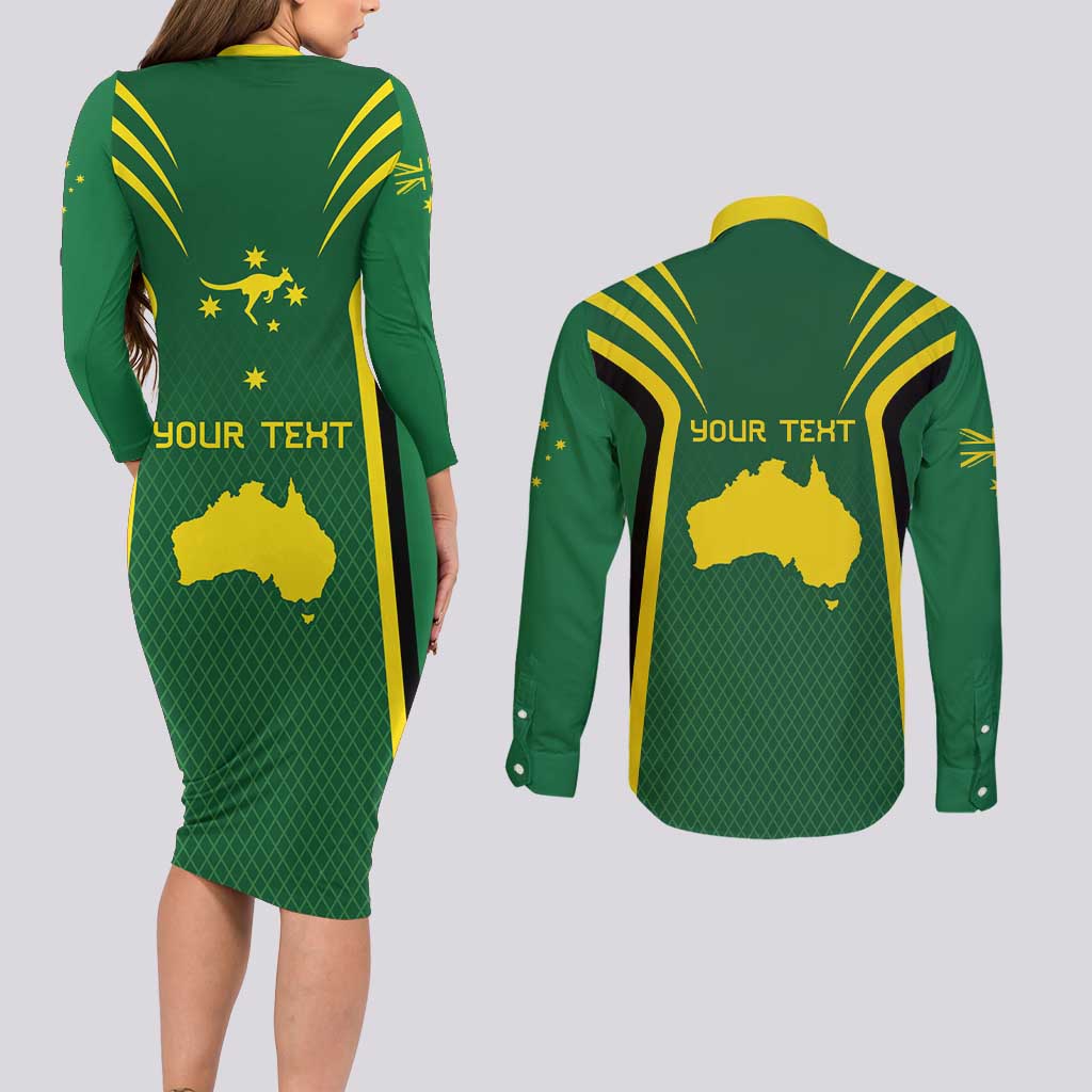 Australia Day 26 January Personalised Couples Matching Long Sleeve Bodycon Dress and Long Sleeve Button Shirt With National Color