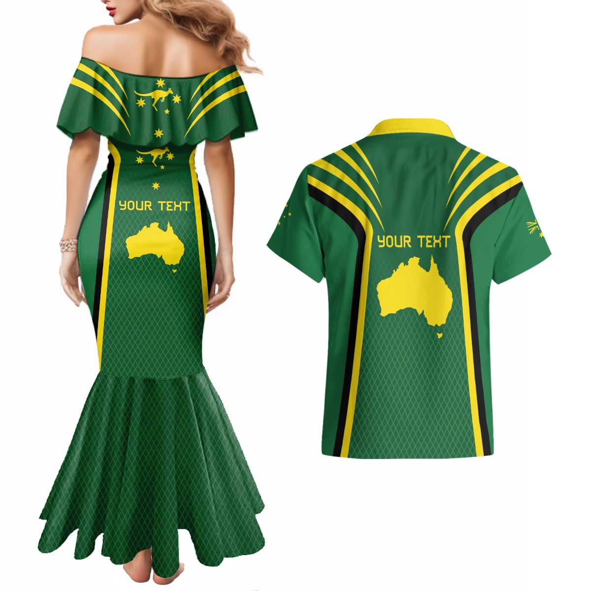 Australia Day 26 January Personalised Couples Matching Mermaid Dress and Hawaiian Shirt With National Color