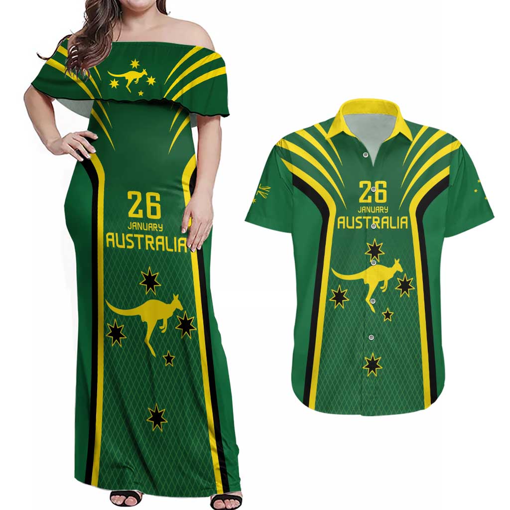 Australia Day 26 January Personalised Couples Matching Off Shoulder Maxi Dress and Hawaiian Shirt With National Color