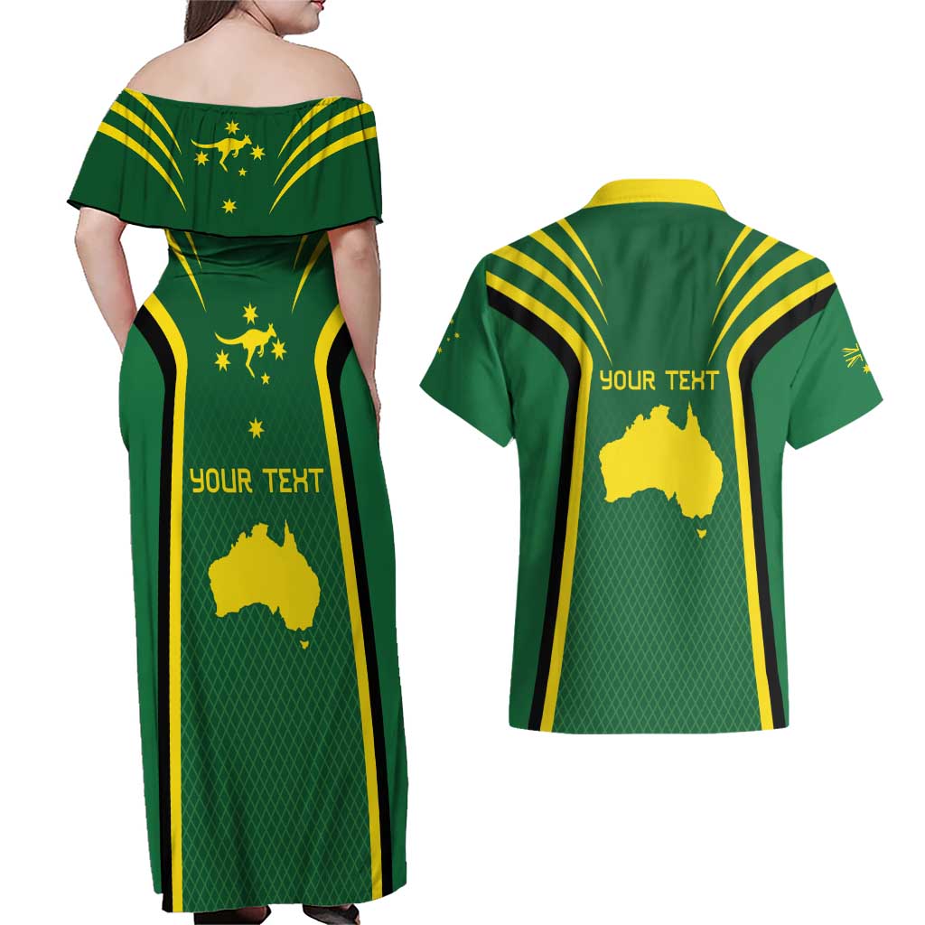 Australia Day 26 January Personalised Couples Matching Off Shoulder Maxi Dress and Hawaiian Shirt With National Color