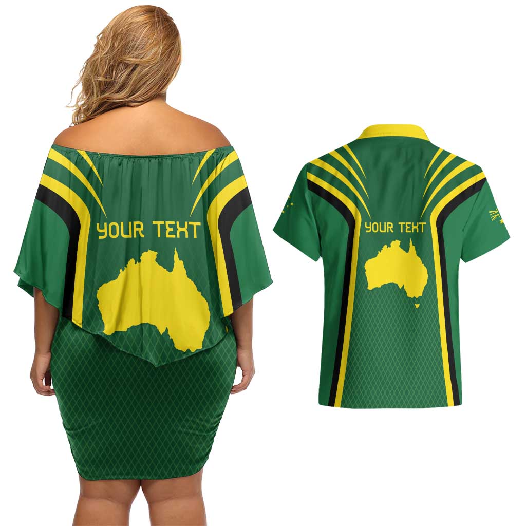 Australia Day 26 January Personalised Couples Matching Off Shoulder Short Dress and Hawaiian Shirt With National Color