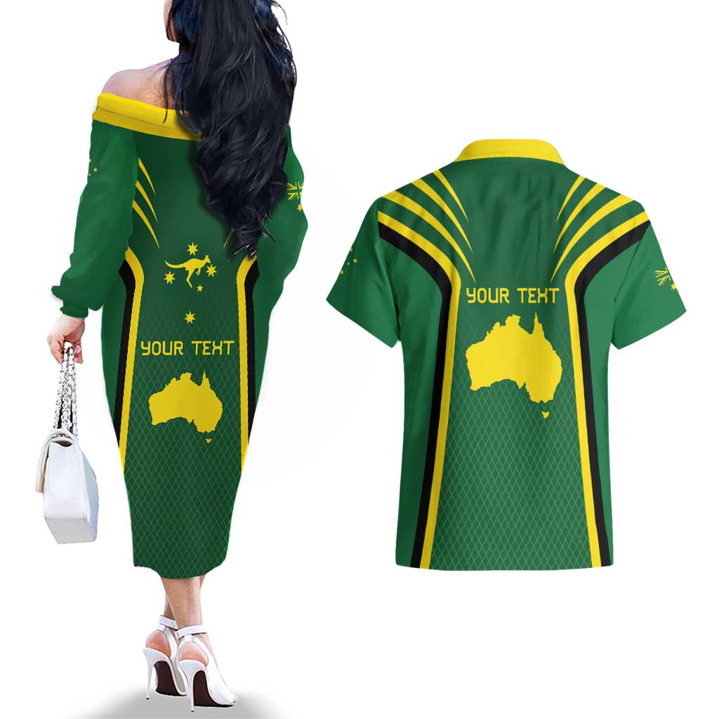 Australia Day 26 January Personalised Couples Matching Off The Shoulder Long Sleeve Dress and Hawaiian Shirt With National Color