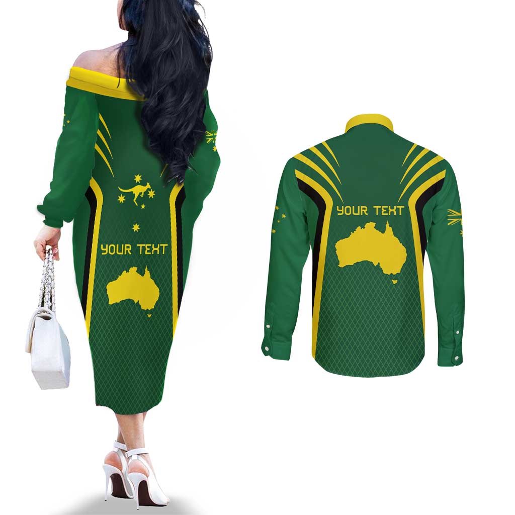 Australia Day 26 January Personalised Couples Matching Off The Shoulder Long Sleeve Dress and Long Sleeve Button Shirt With National Color