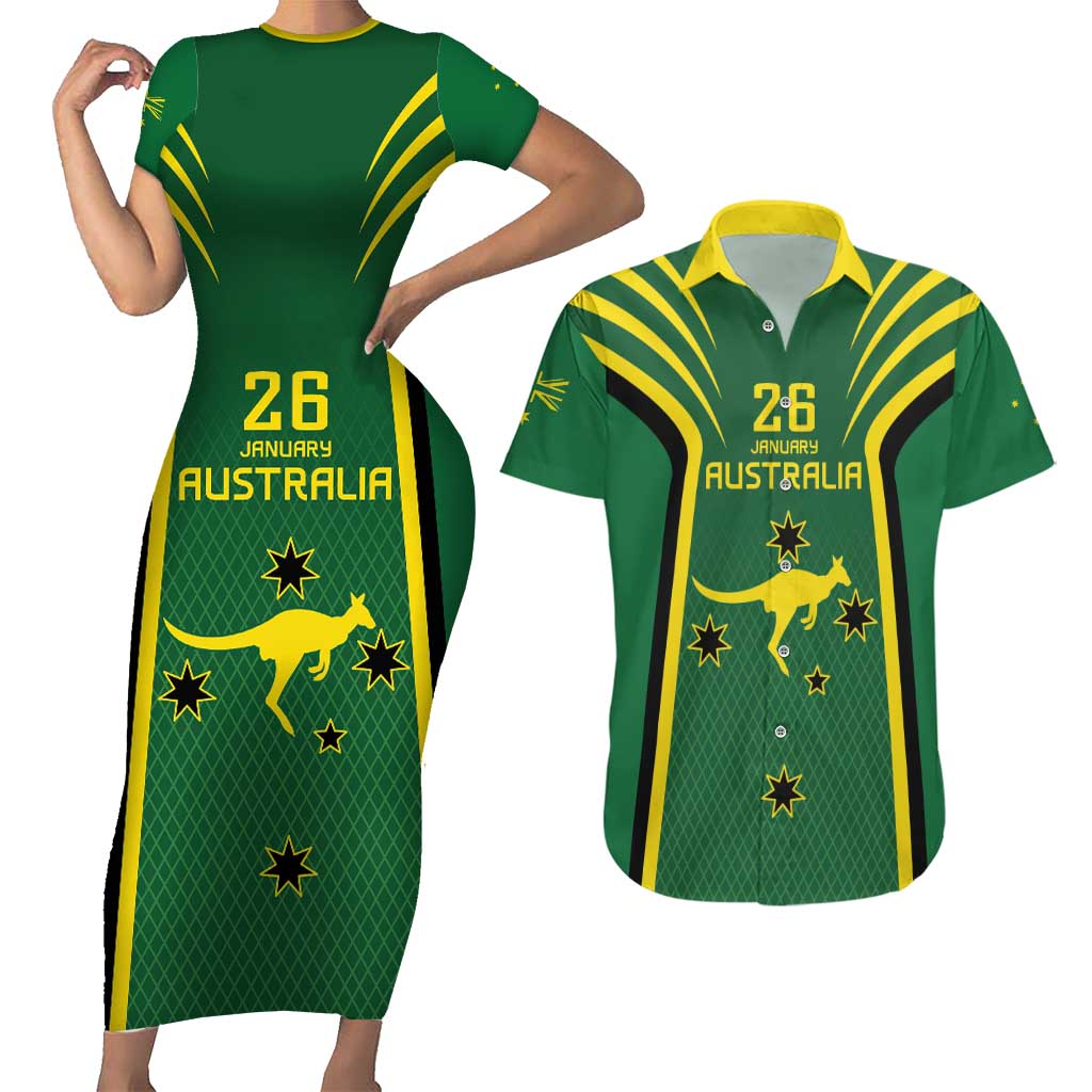 Australia Day 26 January Personalised Couples Matching Short Sleeve Bodycon Dress and Hawaiian Shirt With National Color