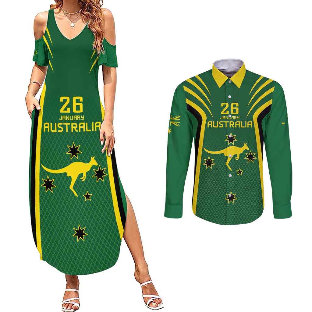 Australia Day 26 January Personalised Couples Matching Summer Maxi Dress and Long Sleeve Button Shirt With National Color