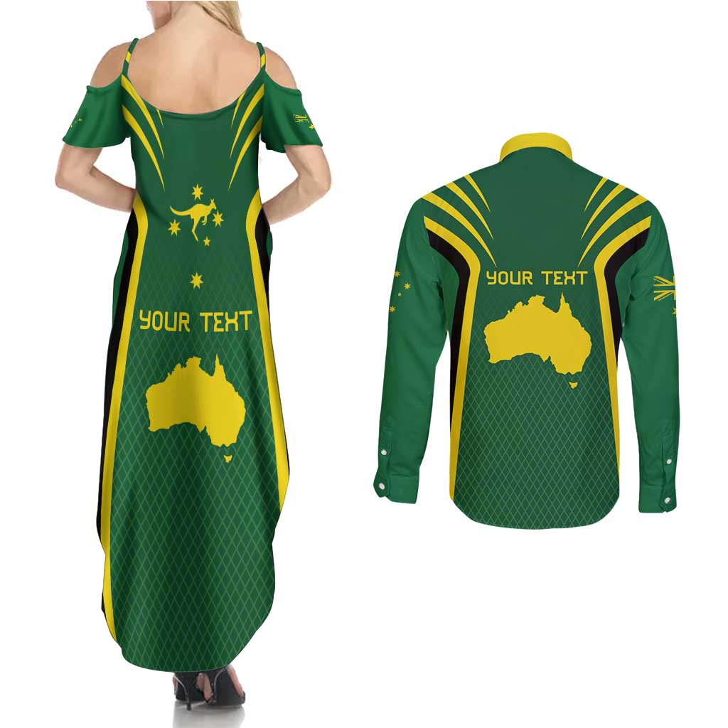 Australia Day 26 January Personalised Couples Matching Summer Maxi Dress and Long Sleeve Button Shirt With National Color