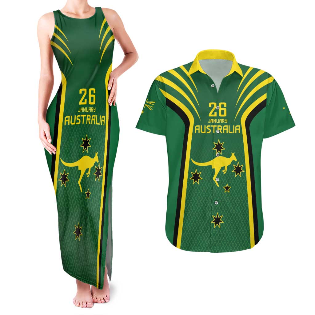 Australia Day 26 January Personalised Couples Matching Tank Maxi Dress and Hawaiian Shirt With National Color