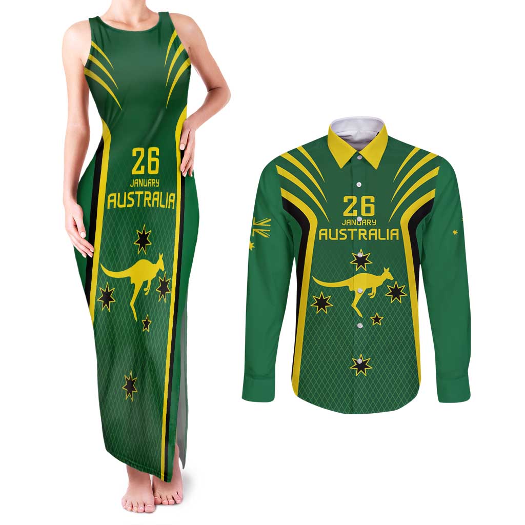 Australia Day 26 January Personalised Couples Matching Tank Maxi Dress and Long Sleeve Button Shirt With National Color