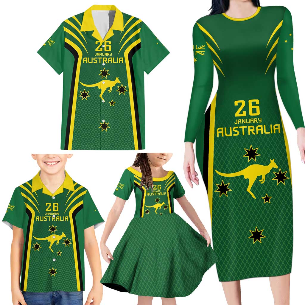 Australia Day 26 January Personalised Family Matching Long Sleeve Bodycon Dress and Hawaiian Shirt With National Color