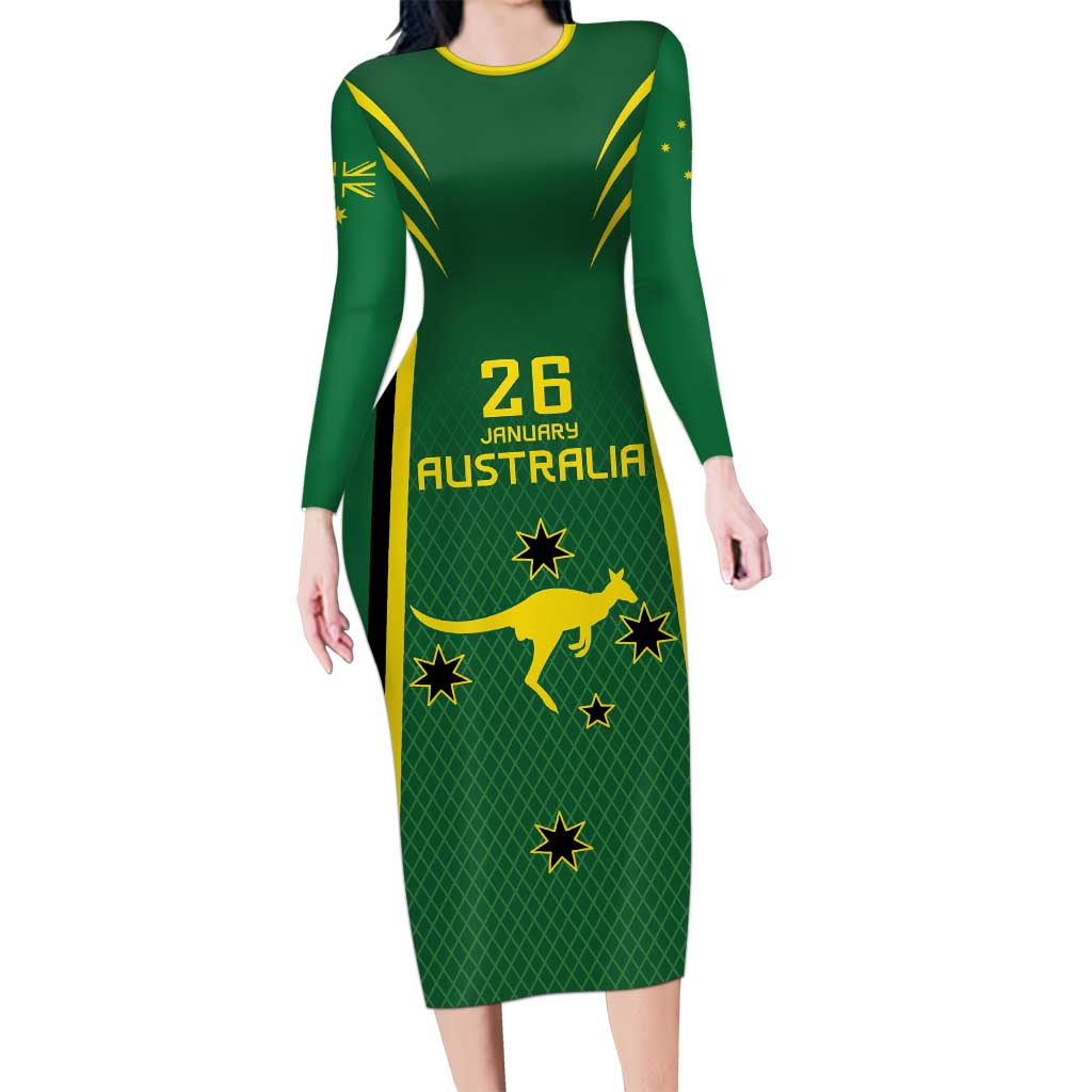 Australia Day 26 January Personalised Family Matching Long Sleeve Bodycon Dress and Hawaiian Shirt With National Color