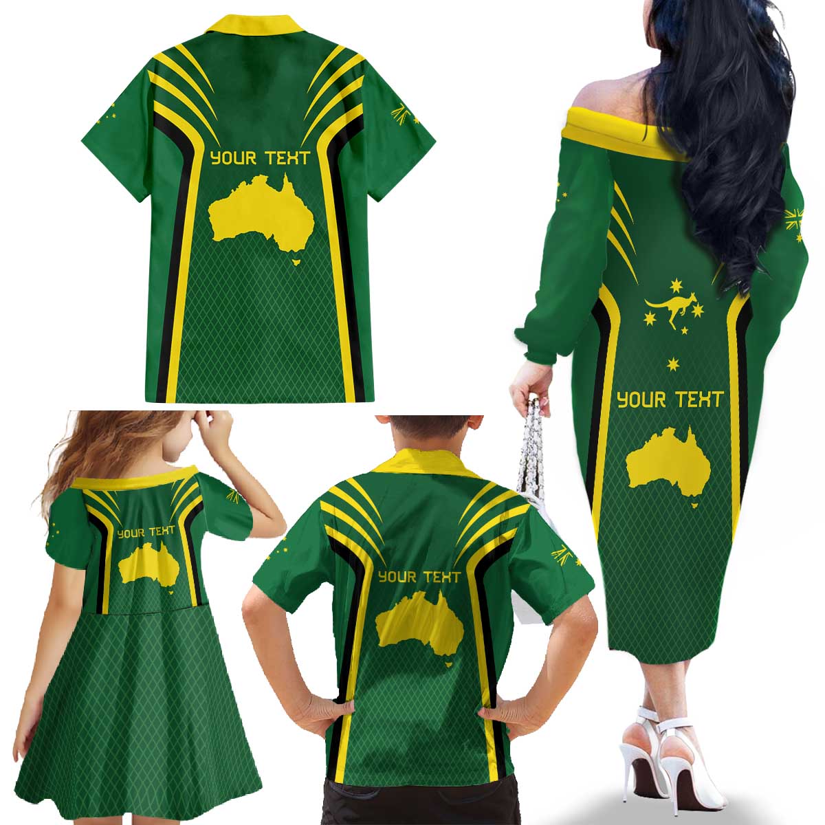 Australia Day 26 January Personalised Family Matching Off The Shoulder Long Sleeve Dress and Hawaiian Shirt With National Color