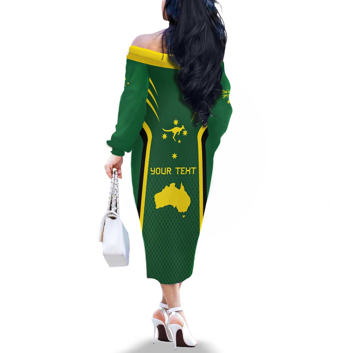 Australia Day 26 January Personalised Family Matching Off The Shoulder Long Sleeve Dress and Hawaiian Shirt With National Color