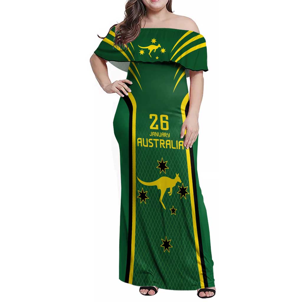 Australia Day 26 January Personalised Family Matching Off Shoulder Maxi Dress and Hawaiian Shirt With National Color