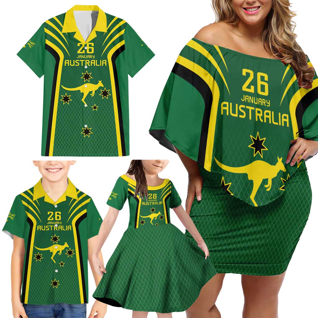 Australia Day 26 January Personalised Family Matching Off Shoulder Short Dress and Hawaiian Shirt With National Color