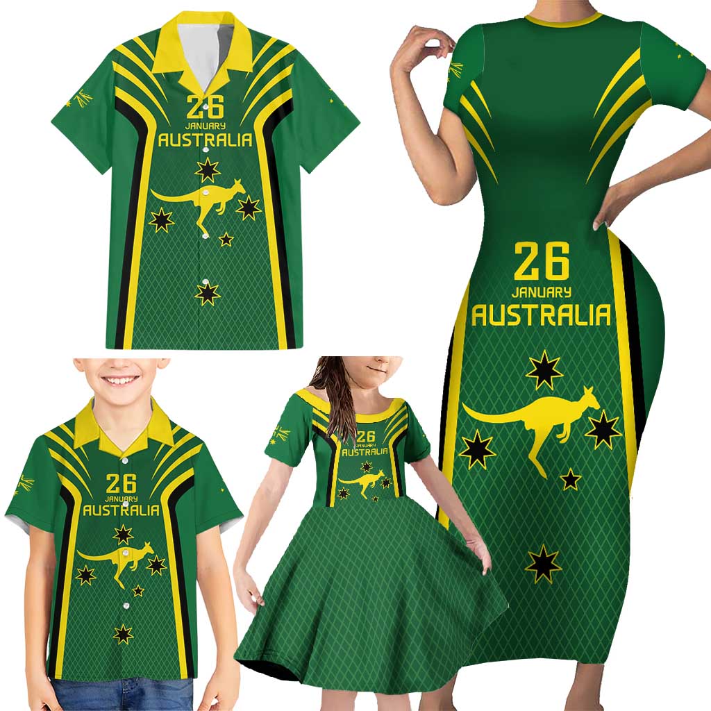 Australia Day 26 January Personalised Family Matching Short Sleeve Bodycon Dress and Hawaiian Shirt With National Color