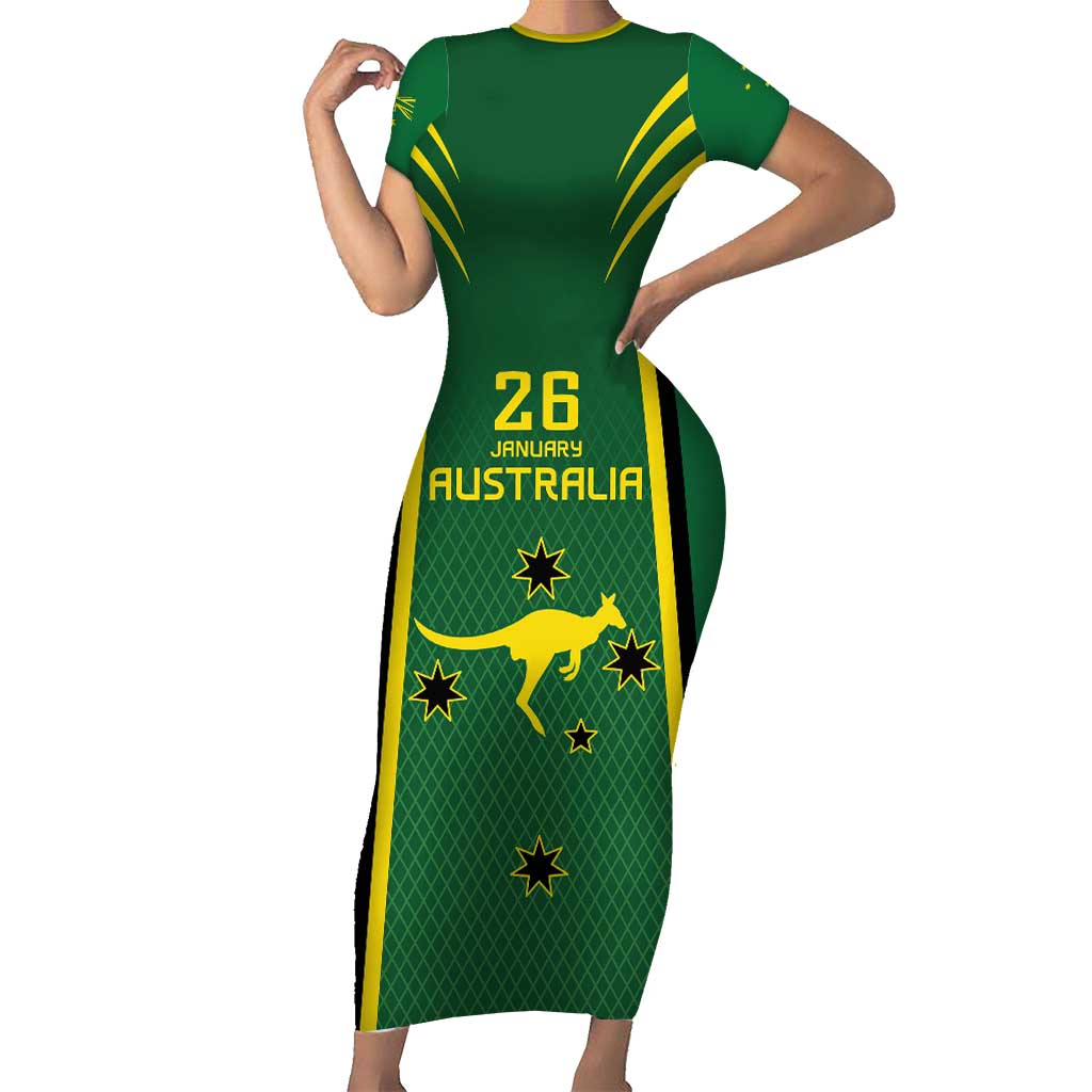 Australia Day 26 January Personalised Family Matching Short Sleeve Bodycon Dress and Hawaiian Shirt With National Color