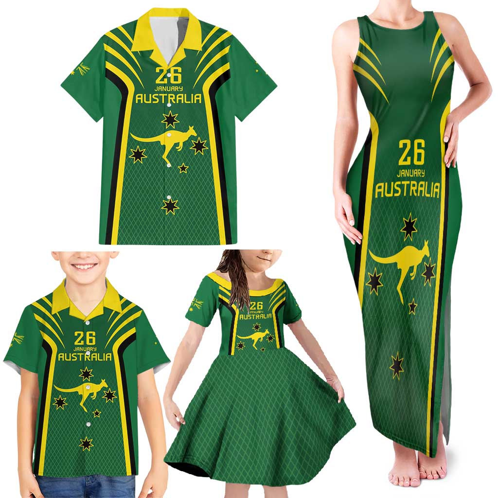 Australia Day 26 January Personalised Family Matching Tank Maxi Dress and Hawaiian Shirt With National Color